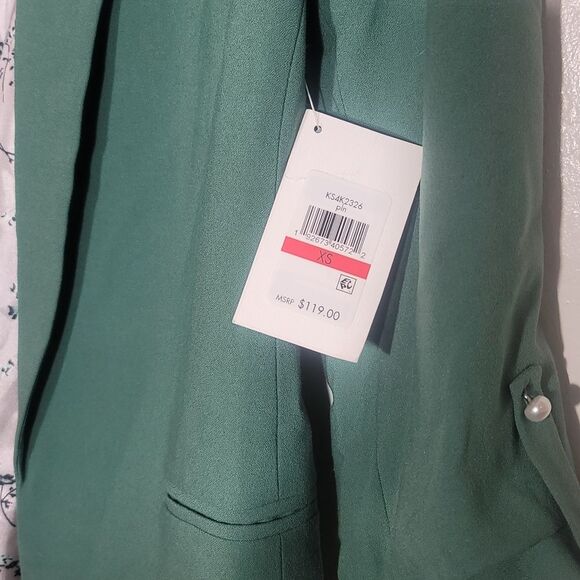 Kensie NWT Stretch Crepe Blazer Jacket w/ Roll Tab Sleeve Detail XS Green - Picture 7 of 9